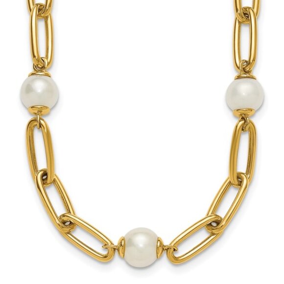 Herco 14k Yellow Gold FWC Pearl Paperclip Link Luxury Necklace, 18 inch - Picture 1 of 6